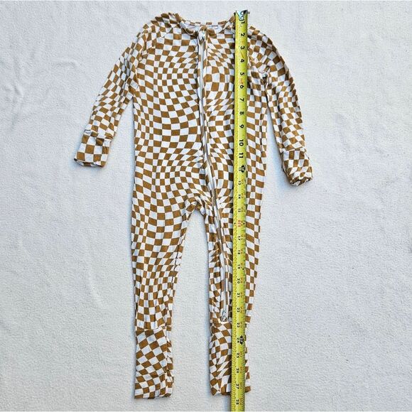 Brixton Phoenix Cream and Brown Wavy Checker Bamboo Zip Romper 12-18M - Picture 2 of 10